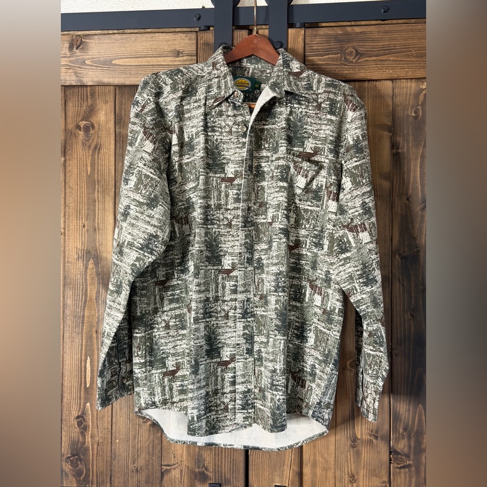Cabela's Green and White Camouflage Shirt